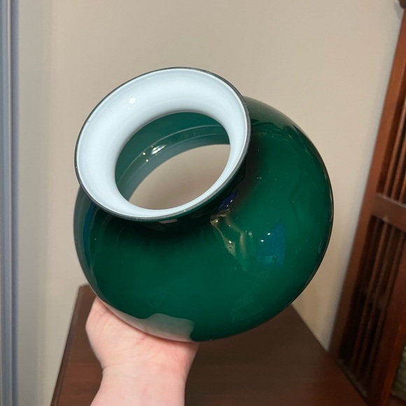 Antique Vintage Emerald Green White Cased Glass Student Lamp Shade - Picture 2 of 10